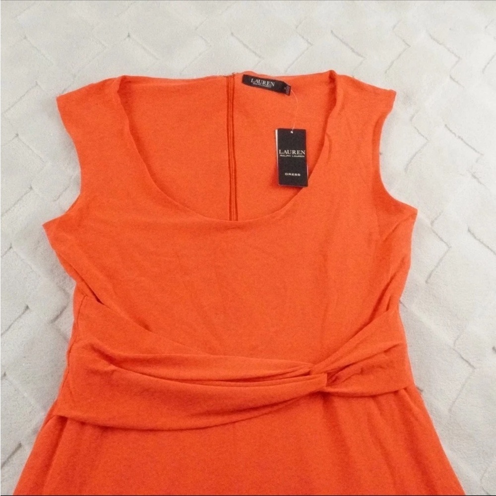 Lauren Ralph Lauren Scoop Neck Jersey Dress Womens 12 Tie Waist Cocktail Attire - Picture 2 of 11